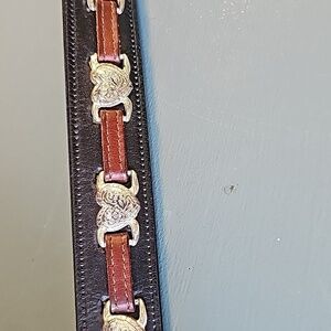 Nadine women's black leather belts w/ silverhearts strung w/ brown leather.‎ 28